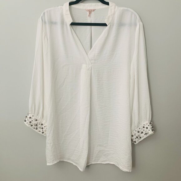 Esqualo White Blouse 3/4 sleeves with pearl details Size US 12 - Picture 1 of 8